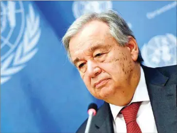  ?? AFP ?? UN secretary-general Antonio Guterres on Tuesday said the disease represents a threat to everybody in the world and is the most challengin­g crisis ‘we have faced since the Second World War’.