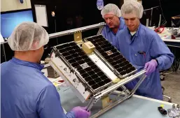  ?? SWRI ?? The Cyclone Global Navigation Satellite System (CYGNSS) is assembled and tested at SwRI’s satellite facility. The CYGNSS spacecraft underwent thermal vacuum, acoustical, and vibration testing at SwRI prior to launch.