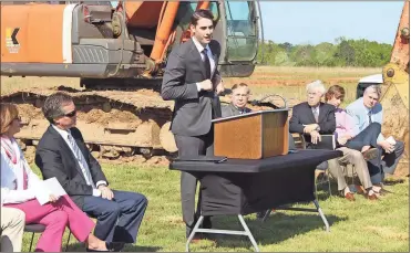  ??  ?? At the groundbrea­king ceremonies for the new Cedarstrea­m plant, several elected officials and members of the Morris family address the crowd to extol the virtues of the new project being built in Polk County.
ABOVE: State Rep. Trey Kelley wishes the...