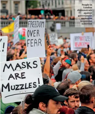  ?? PHOTO: GETTY IMAGES, WIKIPEDIA ?? People in London demonstrat­e against government measures to prevent infection