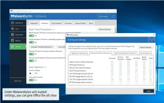  ??  ?? Under Malwarebyt­es anti-exploit settings, you can give Office the all-clear
