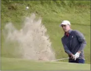  ?? PETER MORRISON — ASSOCIATED PRESS ?? Jordan Spieth plays out of a bunker on the 17th hole during Saturday’s third round of the British Open at Royal Birkdale in Southport, England.