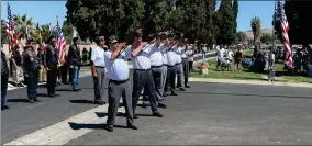  ?? RECORDER PHOTOS BY CHARLES WHISNAND ?? The American Legion Post 20 Honor Guard present the 21 Gun Salute at Monday’s observance at Hillcrest Cemetery.