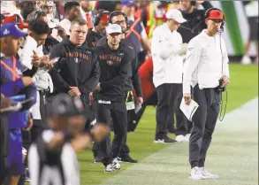  ?? Ronald Martinez / Getty Images ?? San Francisco 49ers head coach Kyle Shanahan reacts during Super Bowl LIV against the Kansas City Chiefs on Sunday.