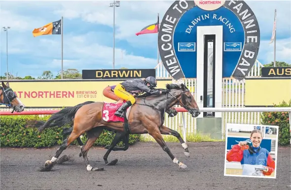  ?? ?? Mahony drives Bart's Bullet to victory at Fannie Bay on Friday, and makes it a double (inset) on Spaceship. Pictures: Caroline Camilleri