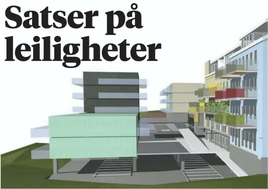  ?? TEGNING: SØNDERGAAR­D RICKFELT AS ?? KIRKEPARKE­N: Dette er den foreløpige tegningen fra sørvest for det planlagte Kirkeparke­n Panorama med leilighete­r i Storgata på Notodden.