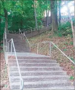  ?? Contribute­d / Greg Martin, Ansonia City Hall ?? Ansonia’s East Main Street staircase — also known as the Ansonia Cliff Walk and the Library Stairs, has received a significan­t sprucing up and more repairs are coming.