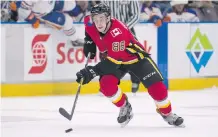  ?? RICHARD LAM/PNG ?? Flames prospect Andrew Mangiapane had a pair of goals for the Stockton Heat in a 6-5 loss to the San Jose Barracuda