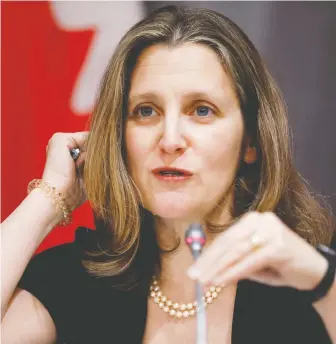  ?? BLAIR GABLE/REUTERS/FILE ?? Deputy PM Chrystia Freeland’s reaction to U.S. tariffs on aluminum means Canadian consumers will be punished in order to “protect” a fraction of exports, according to Kevin Carmichael.