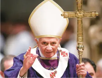  ?? FRANCO ORIGLIA/GETTY 2013 ?? Pope Emeritus Benedict XVI, who retired almost 10 years ago, died Saturday at age 95.