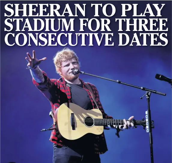  ?? YUI MOK ?? Ed Sheeran performing on the Pyramid stage at the Glastonbur­y Festival