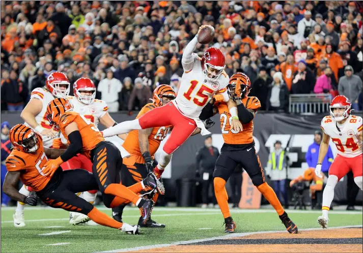  ?? ANDY LYONS — GETTY IMAGES ?? Kansas City quarterbac­k Patrick Mahomes ( 15) is the NFL leader in passing yards ( 3,808) and touchdown passes ( 30) and has the fourth- best QB rating in the league ( 104.9).
