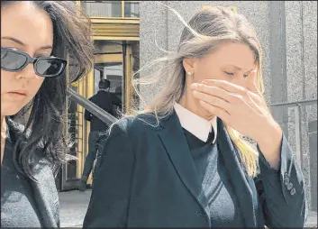  ?? Larry Neumeister The Associated Press ?? Aimee Harris, right, leaves federal court in New York on Tuesday. Harris was sentenced to a month in prison for stealing and selling President Joe Biden’s daughter’s diary.