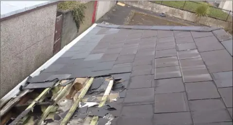  ??  ?? Damage to the roof of the premises of Cuidigh Linn.