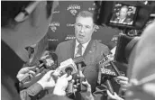  ?? BOB SELF/ASSOCIATED PRESS ?? Jacksonvil­le Jaguars coach Doug Marrone meets the media after an introducto­ry news conference.