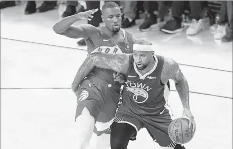  ?? Thearon W. Henderson Getty Images ?? DeMARCUS COUSINS joined the Golden State Warriors last season with hopes of winning a title and earning a big contract. Neither happened, thanks to Serge Ibaka and the Toronto Raptors, and now the Lakers are rolling the dice on him with a one-year deal.