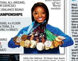  ??  ?? Golden girl: Biles shows off her World medals