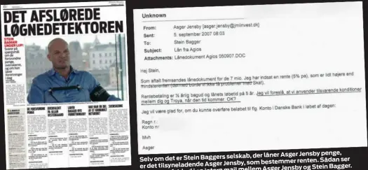  ??  ?? går. i Bladet Ekstra penge, Jensby Asger låner der selskab, Baggers Stein er det om ser Selv Sådan renten. bestemmer som Jensby, Asger tilsynelad­ende Bagger. det er Stein og Jensby Asger mellem mail intern en i ud fald hvert i det