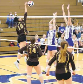  ?? AMY SHORTELL/THE MORNING CALL ?? Bethlehem Catholic’s Dhanica Babelonia spikes the ball against Spring Grove during Tuesday’s PIAA Class 3A girls volleyball semifinal at Exeter Township High School.