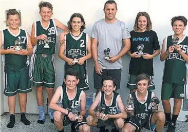  ??  ?? (U14A) Rebels Storm won the U14A premiershi­p. Pictured with coach David Carpenter are Patrick Ireland, Lane Ward, Bryce Joyce, Patrick Carpenter, Aden Guy, Bernard Sheehan, Liam Serong and Riley Ferguson.