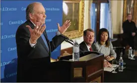  ?? SCOTT OLSON / GETTY IMAGES ?? Attorneys Thomas Demetrio (left) and Stephen Golan (center) hold a news conference with Crystal Pepper, daughter of Dr. David Dao, on Thursday in Chicago. Pepper said the family was “horrified, shocked and sickened” by the jet incident.