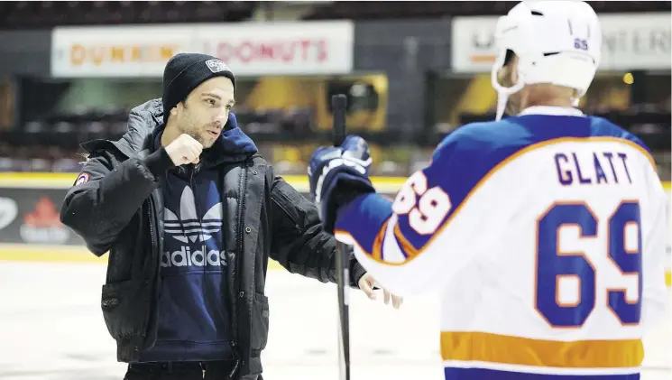  ?? THE CANADIAN PRESS ?? Canadian actor and director Jay Baruchel is shown on the set of Goon, the first of two movies about an unlikely hockey enforcer that he starred in and helped co-write.