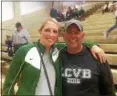  ?? NEWS-HERALD FILE ?? Rich Severino, right, pictured with former player Vaiva Laniauskas Cyvas, retired as Lake Catholic’s volleyball coach on Jan. 17.