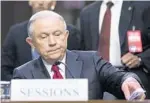  ?? ZACH GIBSON/GETTY IMAGES ?? U.S. Attorney General Jeff Sessions prepares to leave after testifying before the Senate Intelligen­ce Committee on Capitol Hill on Tuesday.