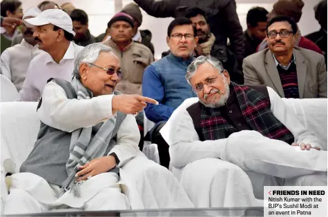  ??  ?? FRIENDS IN NEED Nitish Kumar with the BJP’s Sushil Modi at an event in Patna