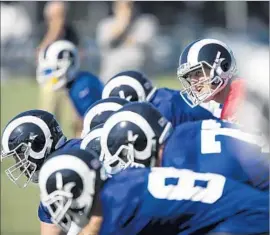  ?? Robert Gauthier Los Angeles Times ?? ON THE RAMS’ first day of training camp, quarterbac­k Jared Goff hit some impressive passes, but “a little bit of adrenaline” caused him to miss a few, he said.