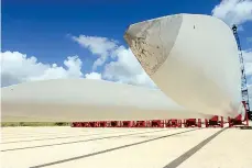  ?? Jason Hoekema/The Brownsvill­e Herald via AP ?? Wind turbine blades are shown July 29, 2016, at the Port of Brownsvill­e, Texas. On Friday, The Associated Press reported on stories circulatin­g online incorrectl­y claiming a photo shows a wind turbine that melted in the Texas heat.