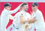  ?? REUTERS ?? Playing his first Test of this series, England’s Mark Wood claimed his maiden five-wicket haul against West Indies on Sunday.