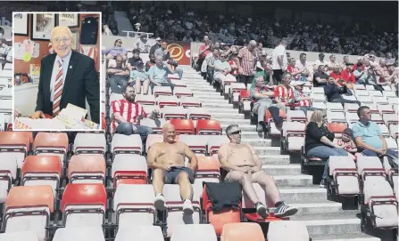  ??  ?? The faded pink seats at the Stadium of Light, inset, veteran supporter George Forster.