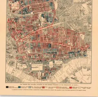  ?? ?? This Poverty Map from Charles Booth recorded the social conditions of Locksley Street in Limehouse