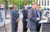  ?? ROBERTO E. ROSALES/JOURNAL ?? Mayor Tim Keller delivered an update on ART on Monday morning at the Uptown Transit Center. Training for drivers will be begin in late July.