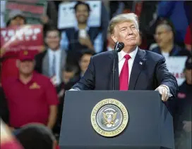  ?? TOM BRENNER / NEW YORK TIMES ?? President Donald Trump speaks at a rally in Pensacola, Fla., on Friday. In a poll, PolitiFact readers overwhelmi­ngly chose Trump’s claim that Russian election interferen­ce is a hoax as the year’s most significan­t falsehood.