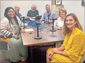  ?? Contribute­d ?? Mark Watters and Drew Startup (center) record a podcast with local school system representa­tives.