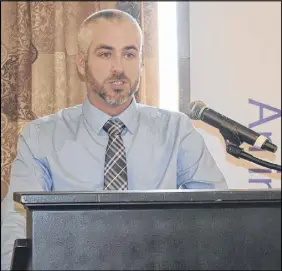  ?? FRAM DINSHAW/ TRURO NEWS ?? Chris Quesnel wants to see a more inclusive workplace where the talents of disabled Nova Scotians are recognized and their potential fully tapped into. He delivered his message at Truro’s Holiday Inn on Oct. 18 during the Chamber of Commerce’s second annual Legacy Awards.