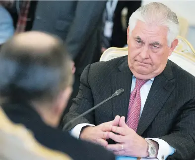  ?? ALEXANDER ZEMLIANICH­ENKO / THE ASSOCIATED PRESS ?? U.S. Secretary of State Rex Tillerson meets Russian Foreign Minister Sergey Lavrov in Moscow on Wednesday.