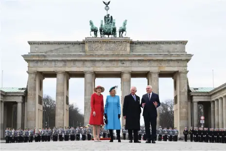  ?? Reuters ?? King Charles and Queen Consort Camilla, centre, in Berlin with German President Frank-Walter Steinmeier and his wife, Elke