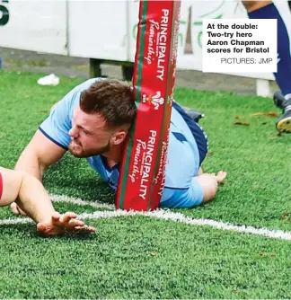  ?? PICTURES: JMP ?? At the double: Two-try hero Aaron Chapman scores for Bristol