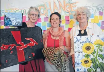  ??  ?? Art in action: Artists Adele Q, Kaia Hawkins and Kay Paget created and displayed art in public at Pataka in January. A highlight of the exhibition was Hawkins’ post-it note wall the public created, on the theme ‘‘If I could change one thing’’.