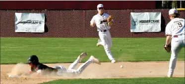  ?? PILOT PHOTO/RON HARAMIA ?? Glenn’s Brayden Benwell had two hits against Jimtown, including this double.