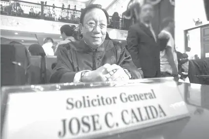  ?? PHILSTAR.COM ?? Excessive allowance is the latest controvers­y to hit Solicitor General Jose Calida as he is currently in hot water for his stock ownership of Vigilant Investigat­ive and Security Agency Inc. that has contracts with several government agencies.