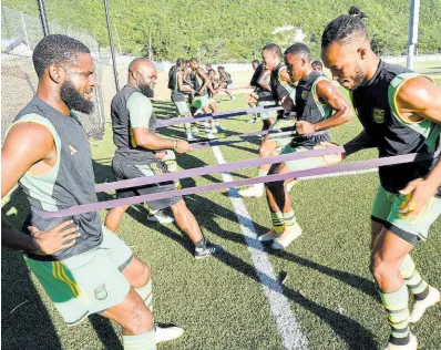  ?? RUDOLPH BROWN ?? Reggae Boy hopefuls in training on the first day of a two-day camp at the UWI-JFF Captain Horace Burrell Centre of Excellence yesterday.