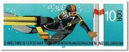  ?? ?? East German stamp issued 1985 for the World Underwater Orienteeri­ng Championsh­ip, Neuglobsow