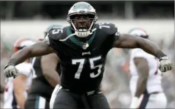  ?? MICHAEL PEREZ — THE ASSOCIATED PRESS ?? The Eagles’ Vinny Curry gets a bit worked up during the first half of a game against the Denver Broncos last Nov. 5 at Lincoln Financial Field.