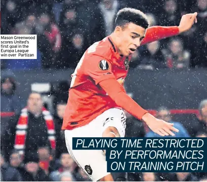  ??  ?? Mason Greenwood scores United’s first goal in the Europa League win over Partizan