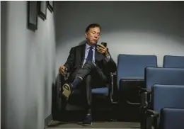  ?? DOUGLAS HOOK/HARTFORD COURANT ?? Gov. Ned Lamont waits to meet Vice President Kamala Harris in early October. Fresh out of college, Lamont ran a small weekly paper in Vermont that became an important experience in his life.