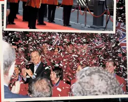  ?? HASSARD STACPOOLE/RAIL ?? Below: A tickertape ceremony Virgin style: Prime Minister Tony Blair at the launch of the ‘Pendolino’ at Euston on September 20 2004.